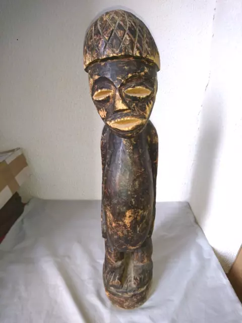 ANCIENNE GRANDE STATUETTE TRIBAL BAOULE UN HOMME ART AFRICAIN  1930 en BOIS