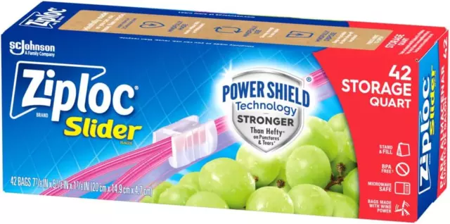 Ziploc Quart Food Storage Slider Bags, Power Shield Technology for More Durabili