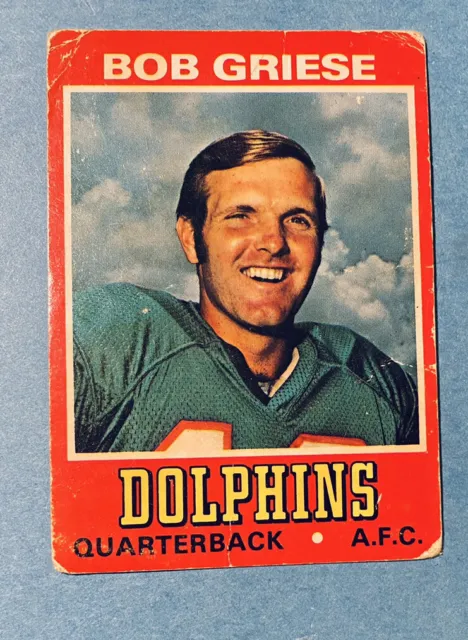 1974 Topps Wonder Bread All-Star BOB GRIESE #8 MIAMI DOLPHINS Football Card