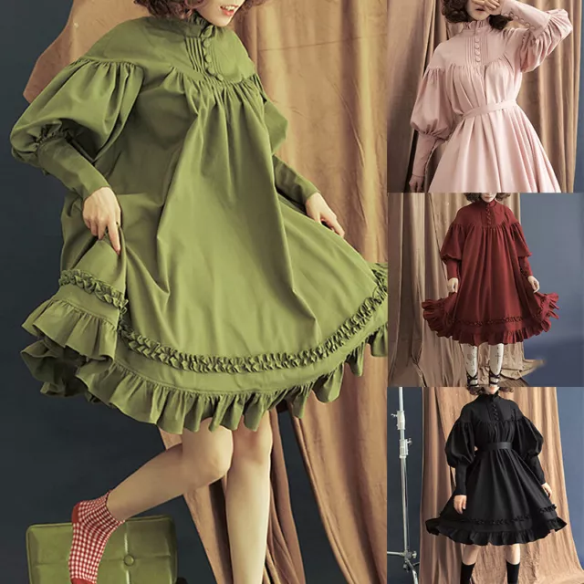 Encaje Gótico Volantes Vestido Mujer Vintage Lolita Japonés Bonito "