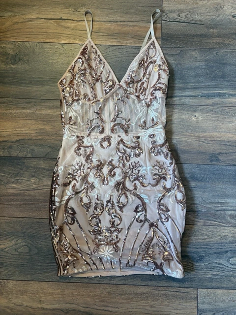 JOYFUNEAR SLEEVELESS SEQUIN Embellished Beaded Dress Champagne Size M UK 10 £16.15