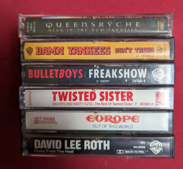 Lot Of 6 Cassette Tapes. Queensryche, Europe, Twisted Sister, Roth, Bulletboys