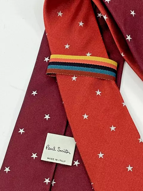 PAUL SMITH “Stars” Dark Red / Orange 100% Silk Tie Made in ITALY NWT $125USD