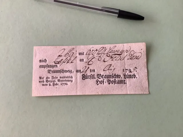 Germany Braunschweig 1795 postal note Ref A1581