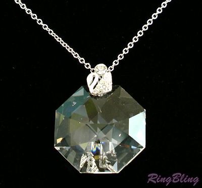 Austrian Crystal Swan Pendant Necklace! Long Chain! Swarovski Crystal Element!
