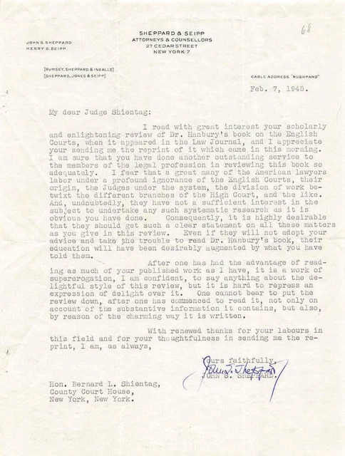 John Sheppard President Roosevelt Lawyer Autograph Signed Legal Letter 1945