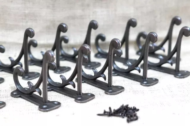 12 Coat Hooks Antique Style Cast Iron 4.5" Wall Double Restoration Industrial 2