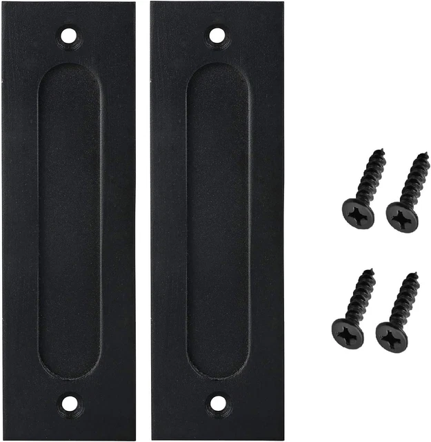 2Pcs 7 Inch Running Black Sliding Barn Door Finger Pull Set | Heavy Duty Modern
