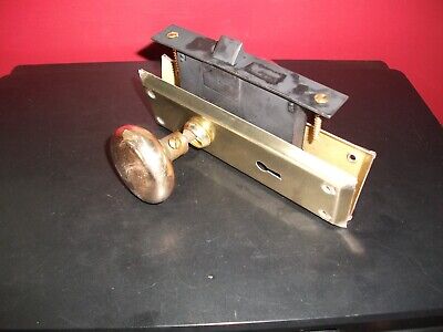 Vintage MORTISE Lock w/Pair - Bright Brass Plated Steel Plates-CAST Brass Knobs
