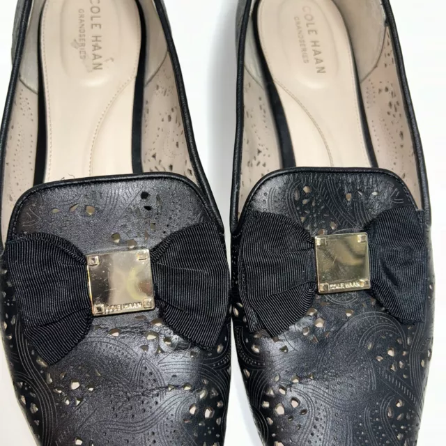 Cole Haan Tali Bow Black Paisley Perforated Leather Slip on Flats 10.5 3