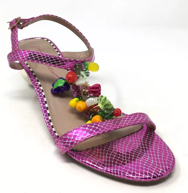 Betsey Johnson Theaa Women's Sz 9 Metallic Pink Scale Fruit Charm T-Strap Sandal