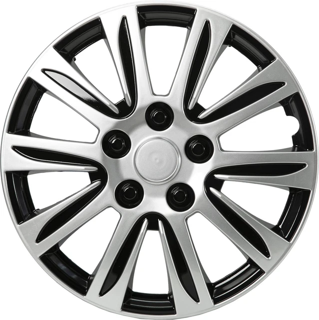 Jeu De 4 Enjoliveurs SYNCHRO Denver Silver/Black 15 Pouces - ABS - Installation Par Clipsage