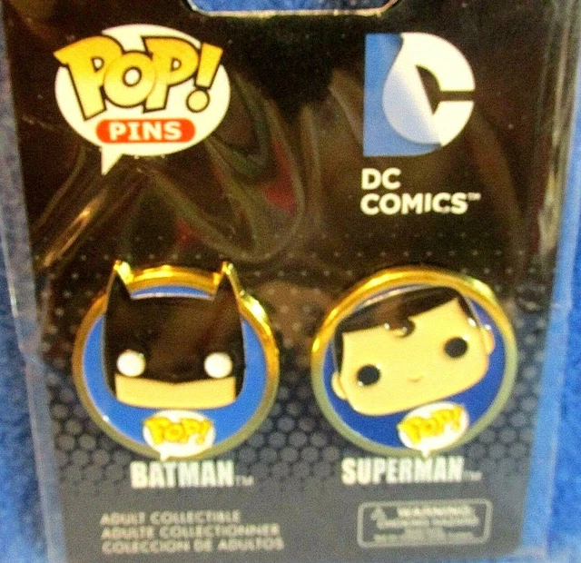 Funko POP Pin Set DC Comics Batman Superman Collectible Metal Pins Two on Card