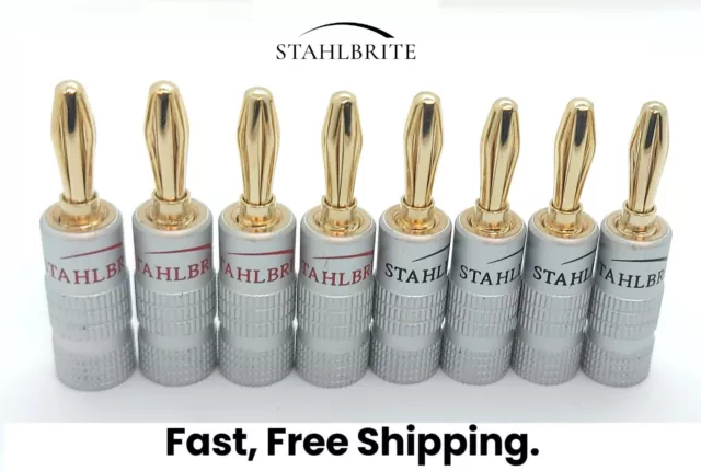 Stahlbrite Pro Quality Gold Plated Banana Speaker Plugs Hi-Fi  Pack of 8