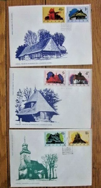 Poland Architecture Complete Set 6 Stamps 3 Cachet 1974 Fdcs Unaddr