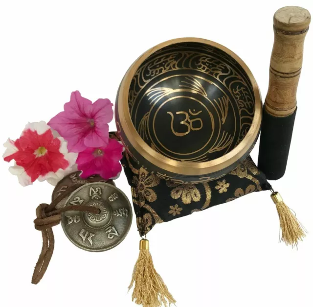 Cantar Cuenco Tibetano Meditación Y Mazo Yoga Curativo Budista Latón 4.5" Set