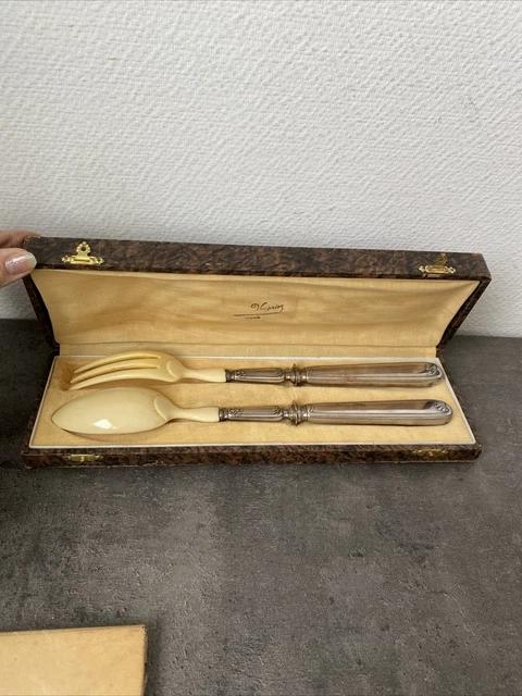 Couvert à Salade Ancien Argenté – Poinçon Trèfle ? – Déco Table Rétro