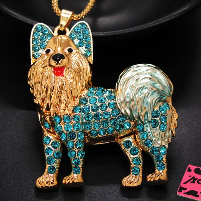 New Betsey Johnson Rhinestone Cute Blue Dog Crystal Pendant Chain Necklace