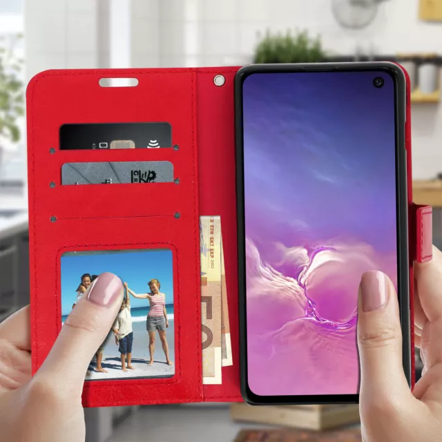 Funda Samsung Galaxy S10e Caso Lámina Cartera Función Soporte Video Rojo 3