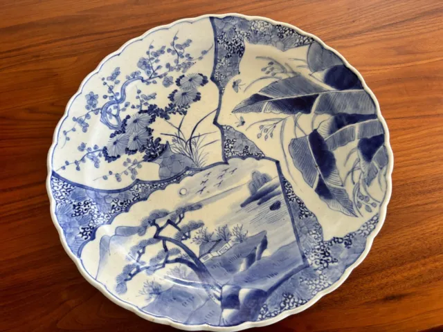 Antique Hand-Painted Blue & White Japanese Imari Porcelain Charger  Late 19 Cent