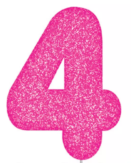 Pink Glitter Number 4 Candles Cake Topper Girl's Birthday Party Cake Decoration