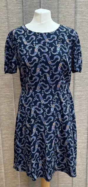 Oliver Bonas Poem Dress UK 14 Navy Fit & Flare Tea Dress Ditsy Floral