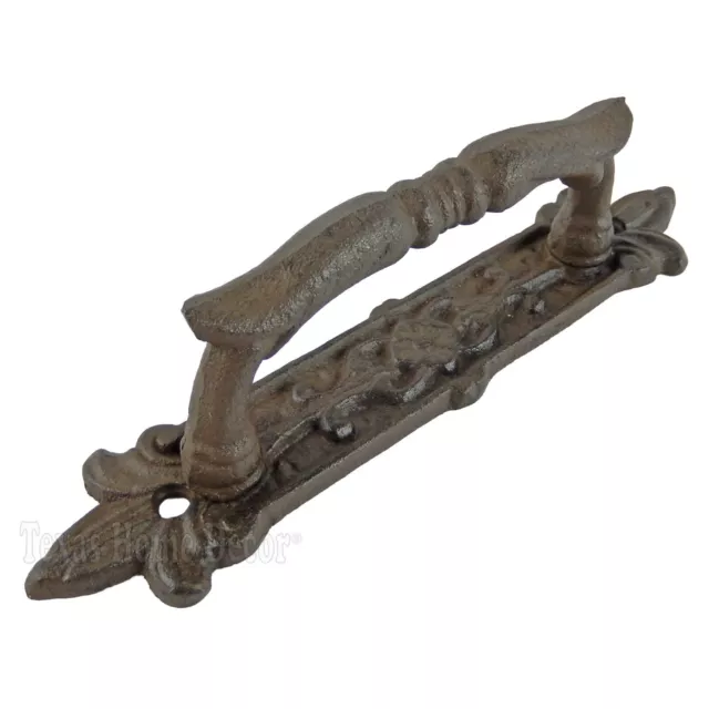 Large Victorian Door Handle Pull Cast Iron Fleur De Lis Accents Floral Rustic