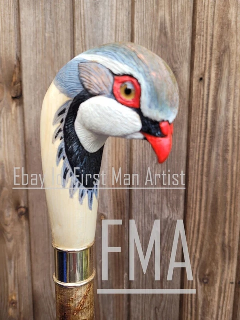 French Partridge Head Walking Stick Hand Carved Wooden Bird Walking Cane Gift A1
