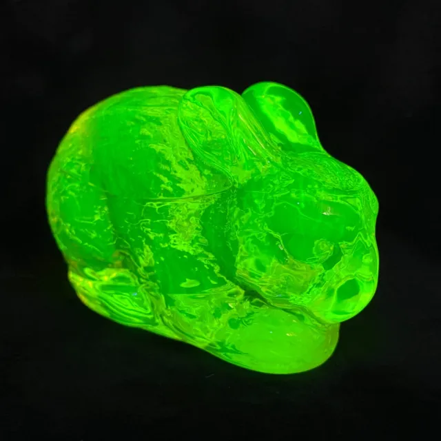 Uranium Glass Rabbit Small Figurine 3'' Vintage Depression Vaseline Yellow Glass