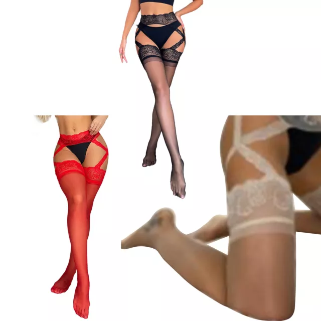 Womens Tights Suspenders Stockings One-piece Pantyhose Sheer Nightwear Nylon