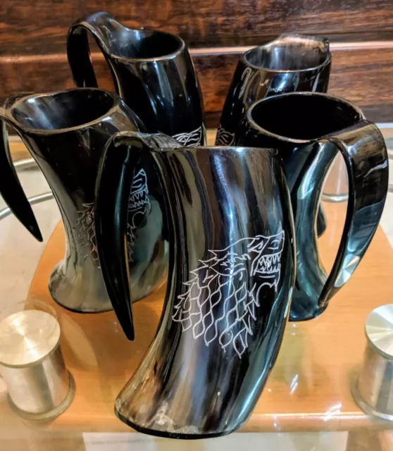 Vikings Beer Buffalo Horn Mug Handcrafted Wine Bar Groomsman Set of 4 Halloween
