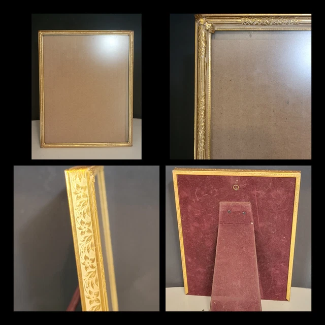 Vintage solid brass & cream picture photo frame  8 ×10" floral scroll gorgeous