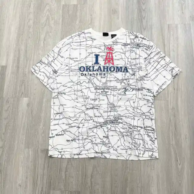 VINTAGE Y2K Oklahoma Map All Over Print Shirt Size Extra Large XL Mens 2000s