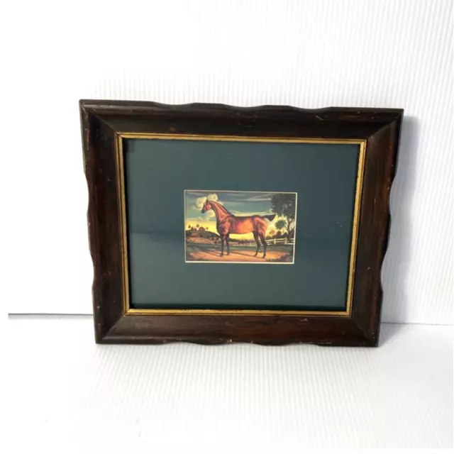 Vintage Lacey Derstine Framed Livery Horse Print Folk Art English Cottagecore