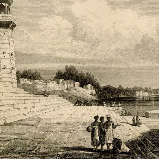 Inde vue de Bénarès Varanasi - Gravure originale XIXe