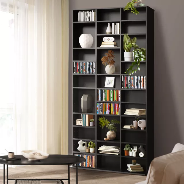 Oikiture Bookshelf Display Shelf Bookcase CD DVD Storage Media Rack Stand Black