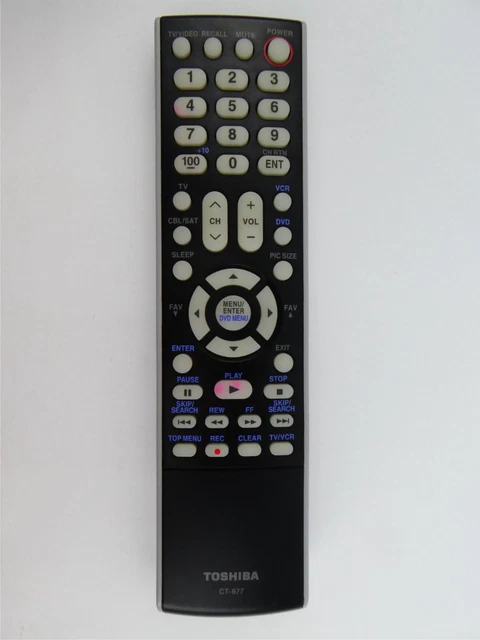Toshiba CT-877 TV VCR DVD Combo Remote Control w/ Luminescent Buttons