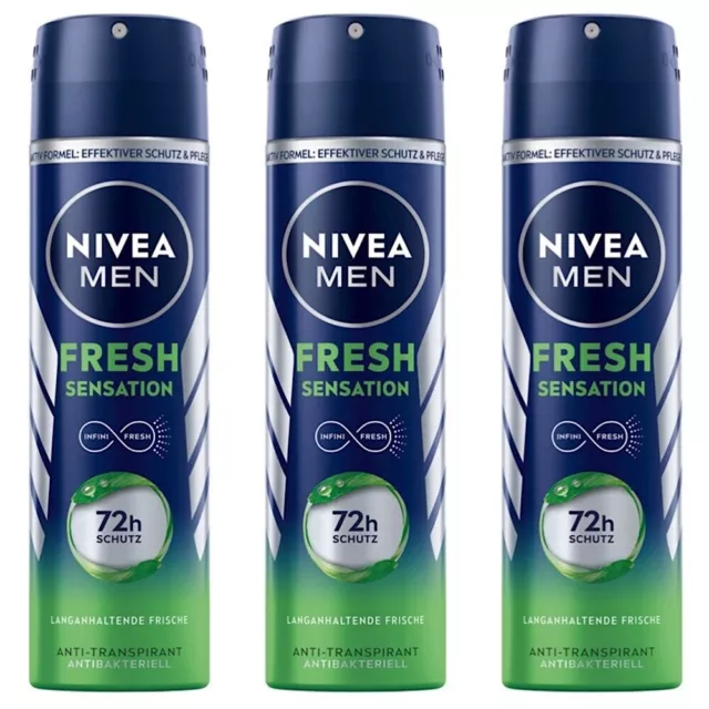 ✅ Nivea Fresh Sensation Deo Spray Herren Antitranspirant 72h Schutz 3x 150ml ✅