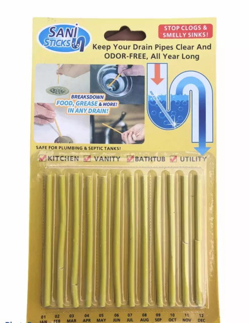 12X  Deodorizer Sticks Sani Keeps Drains & Pipes Clean & Odor Free Biodegradable