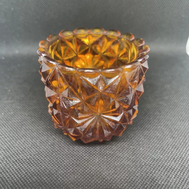 Faroy USA Diamond Cut Amber Glass Votive Tealight Candle Toothpick Holder Vtg