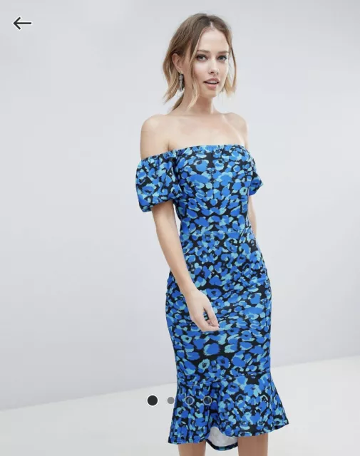 ASOS | Silver Bloom Puff Sleeve Over the Shoulder Dress Size 12