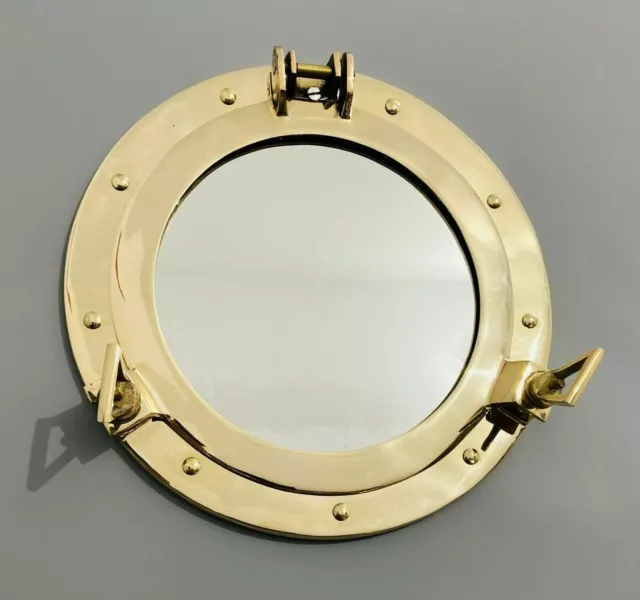 11" Antique Brass Finish Porthole Mirror Nautical Maritime Wall Decor Window