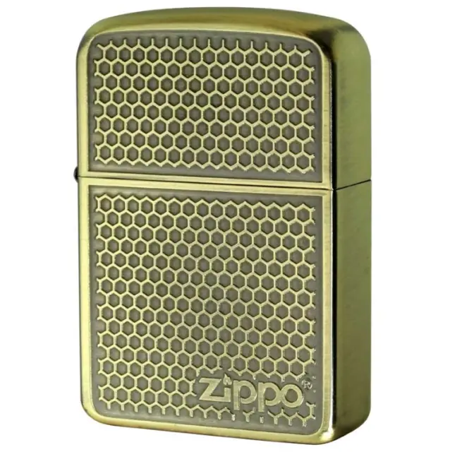 Zippo Oil Lighter 1941 Replica Grill Mesh Logo Brass Double Sided Etching