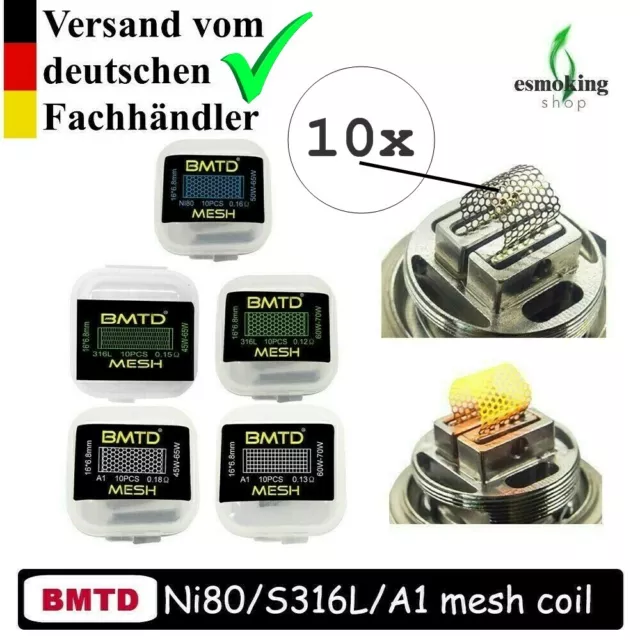 BMTD MESH Coils Wickeldraht Verdampfer RBA, MESH A1/ SS316L / Ni80  E-Zigaretten