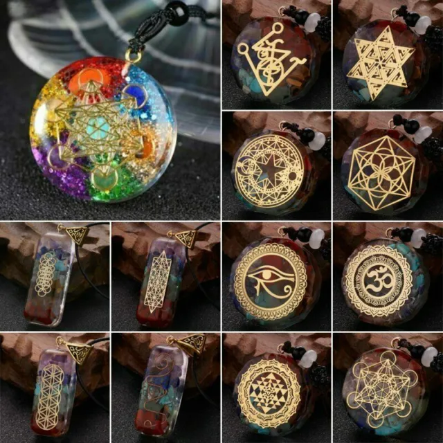 7 Chakra Natural Stone Square Pendant Necklace Reiki Healing Chips Jewelry Gifts