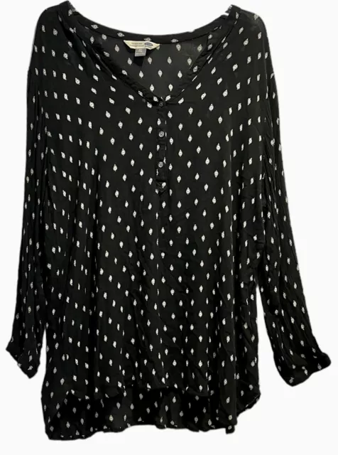 Old Navy The Tunic Shirt Women's Size XXL 2XL Black White Long Sleeve V Neck