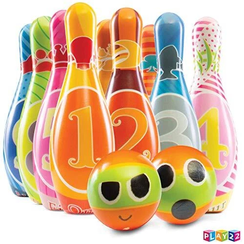 Kids Bowling Set with Carrying Bag - Colorful 12 Piece Toy Bowling Set -