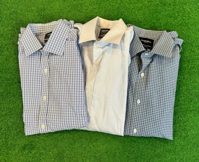 LOT OF 3 Bonobos Mens 16 34 Wrinkle Free Tailored Fit Gray Gingham Button Up L/S