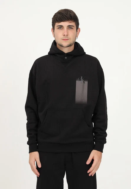 Calvin Klein Jeans Felpa Uomo Con Cappuccio E Logo Stampato Nera