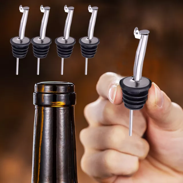 4pcs Stainless Steel Liquor Oil Wine Bottle Pourer Pour Spout Stopper Lid